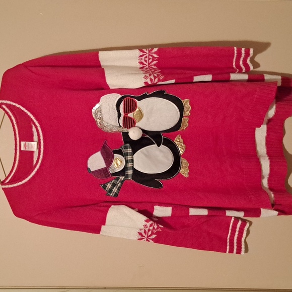 NWOT. Red And White Crew Neck Christmas Sweater with Playful Penguin Design. 3X. - Picture 3 of 9